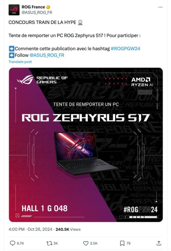 Exemple of one of the night contests for each day of the ROG Hype train.